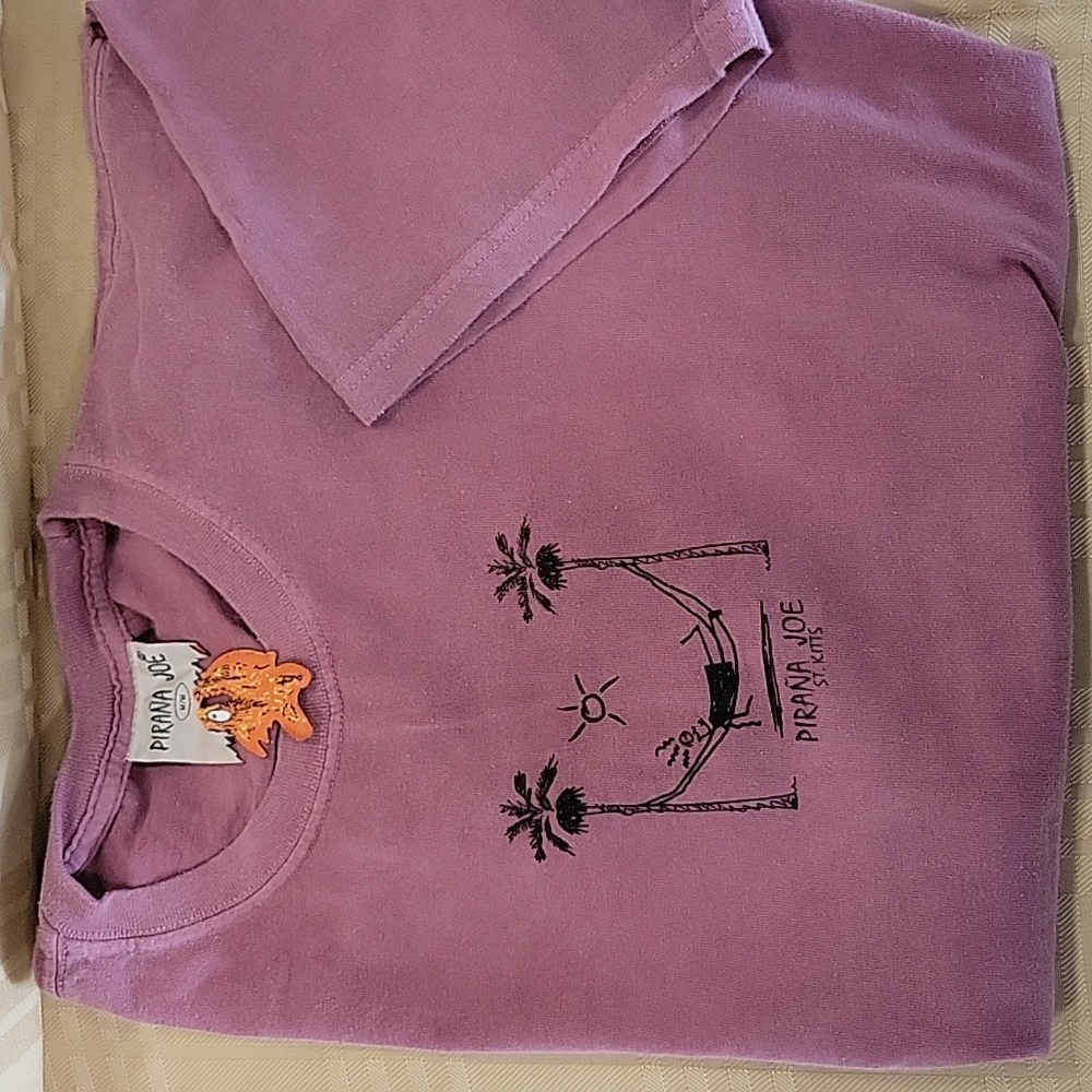 Piraña Joe T-Shirt Mens M Purple Graphic St Kitts West Indies Hammock Fish Logo